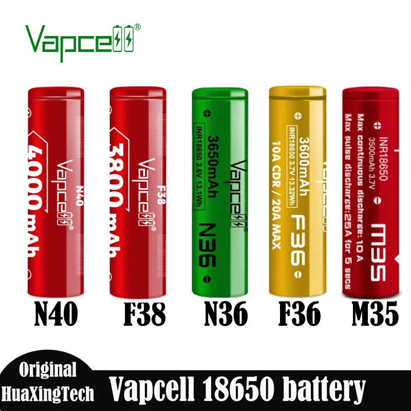 Original Grade A Vapcell 18650 Lithium Battery N40 4000mah F38 3800mah N36 3600mah F36 3600mah M35 3500mah Rechargable Cells