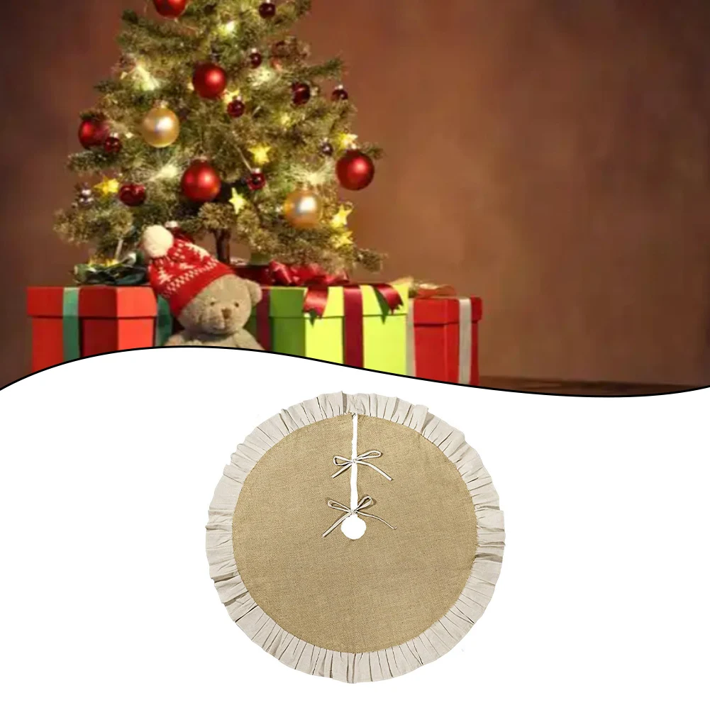 กระโปรงต้นคริสต์มาสผ้ากระสอบขนาด 35.4/47.2 นิ้ว พรมตกแต่งต้นคริสต์มาส ของประดับตกแต่งปีใหม่ Navidad DIY ของตกแต่งบ้าน 2025 ใหม่ 90/120