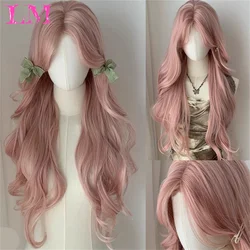 LM Long Body Wave Ombre Black Pink Cosplay Wigs Heat Resistant Synthetic Wigs Middle Part Natural Lolita Wigs For Women