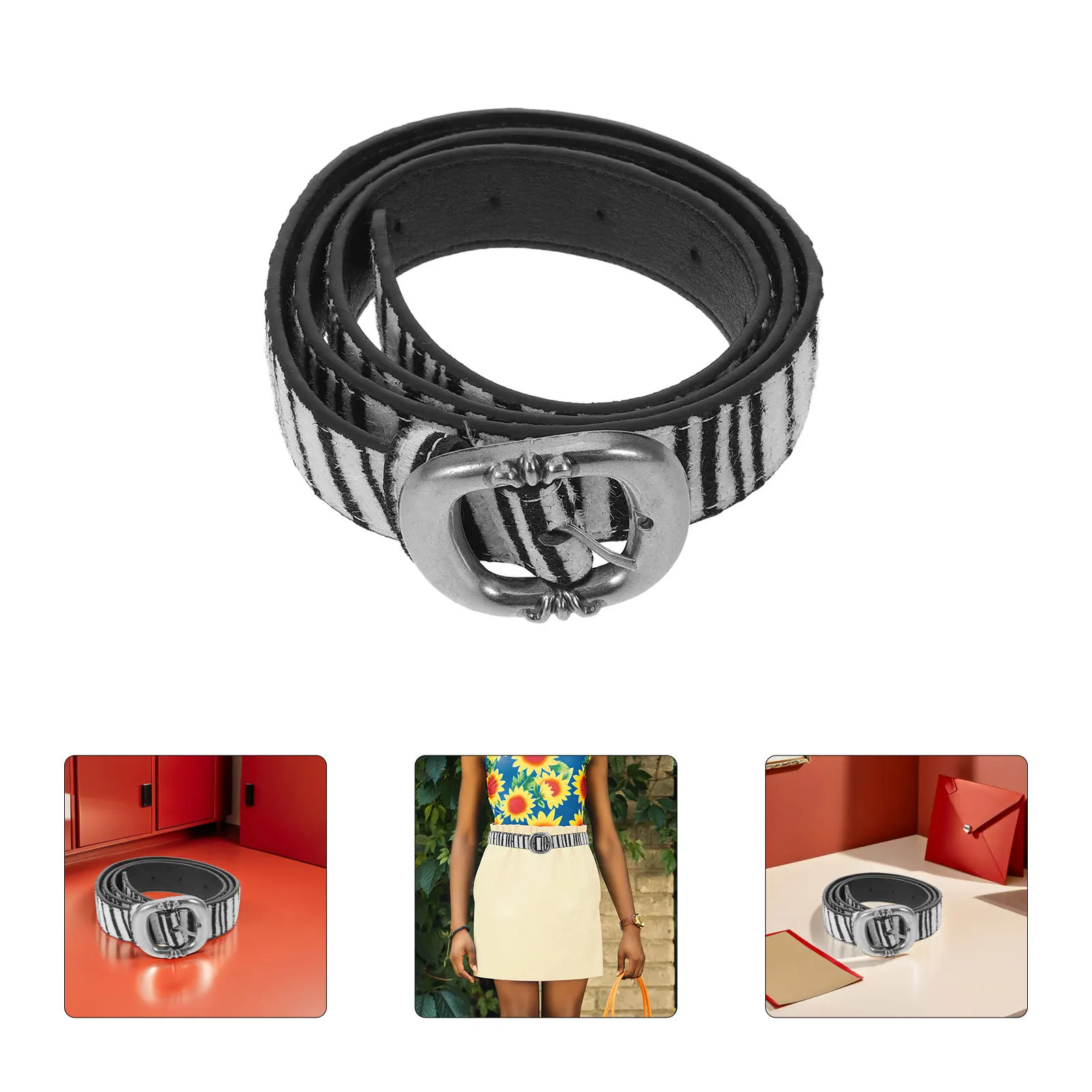 

Ladies Zebra Print Belt Trendy Animal Pattern PU Waist Stylish Buckle Jeans Dresses Adjustable Fashion Casual Wear