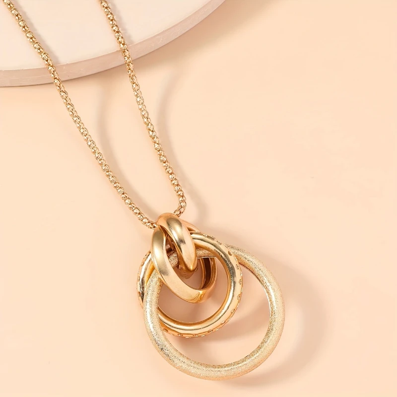 1-piece Fashionable Gold Color Ring Pendant Necklace Suitable for Women's Simple Daily Party Jewelry Gifts