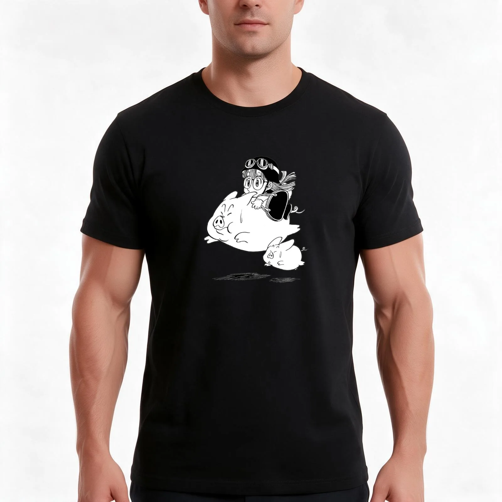 Arale Pigs T-Shirt, Summer Casual Cotton Tee, Oversized Streetwear Tops, Vintage Graphic Print, Loose Fit Short Sleeve