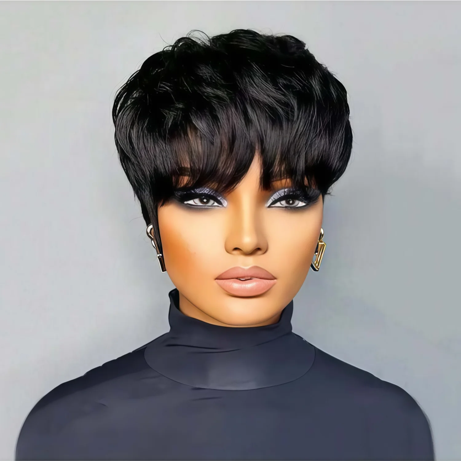 A short bob wig suitable for elf shaped hair, no need for glue fixation, lace free forehead design, with bangs,synthetic wig image 5