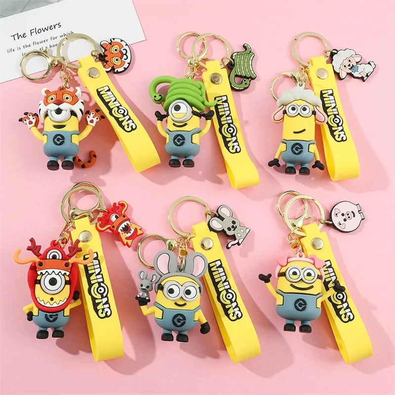 

1 Piece of Minions Theme Design Keychain Cute Cartoon Silicone for Bag And Car Decoration 3D Birthday Xmas Party Gifts