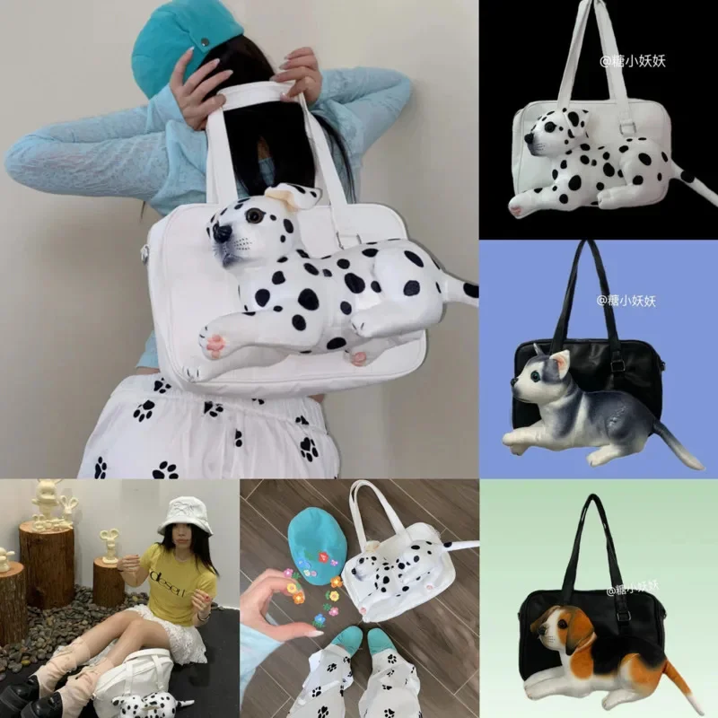 

Y2K Spotted Dog Tote Bag Japan Korea Cute Anime JK Shoulder Bag PU Splice Sweet Commuting Student Uniform Bag Couple Cos Bag