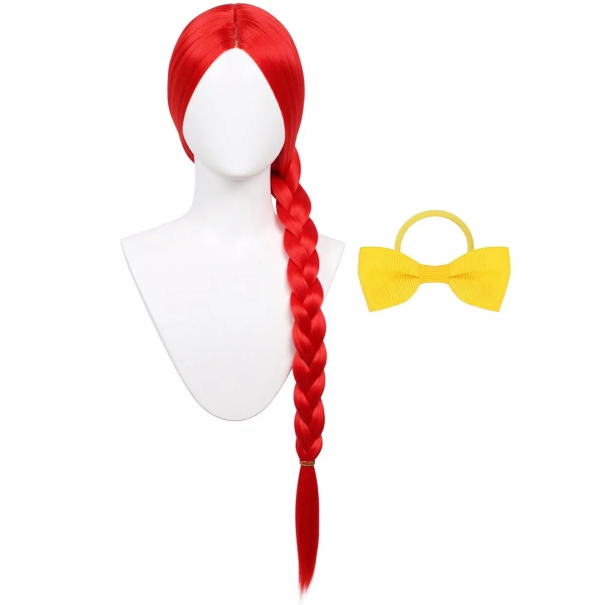 Red Long Braid Wig High Puff Marilyn Style For Party&Cosplay.It Comes With A Yellow bow.Comfortable to wear.synthetic  Wigs.