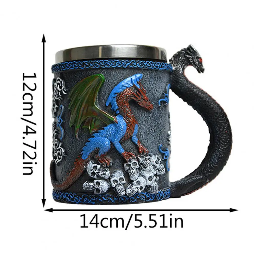 Taza de Dragón, Taza con Forma de Dragón, Taza de Café con Forma de Dragón, Capacidad de 420 ml, Tanque de Acero Inoxidable, Exterior de Resina, Vajilla Temática, Jarra de Cerveza