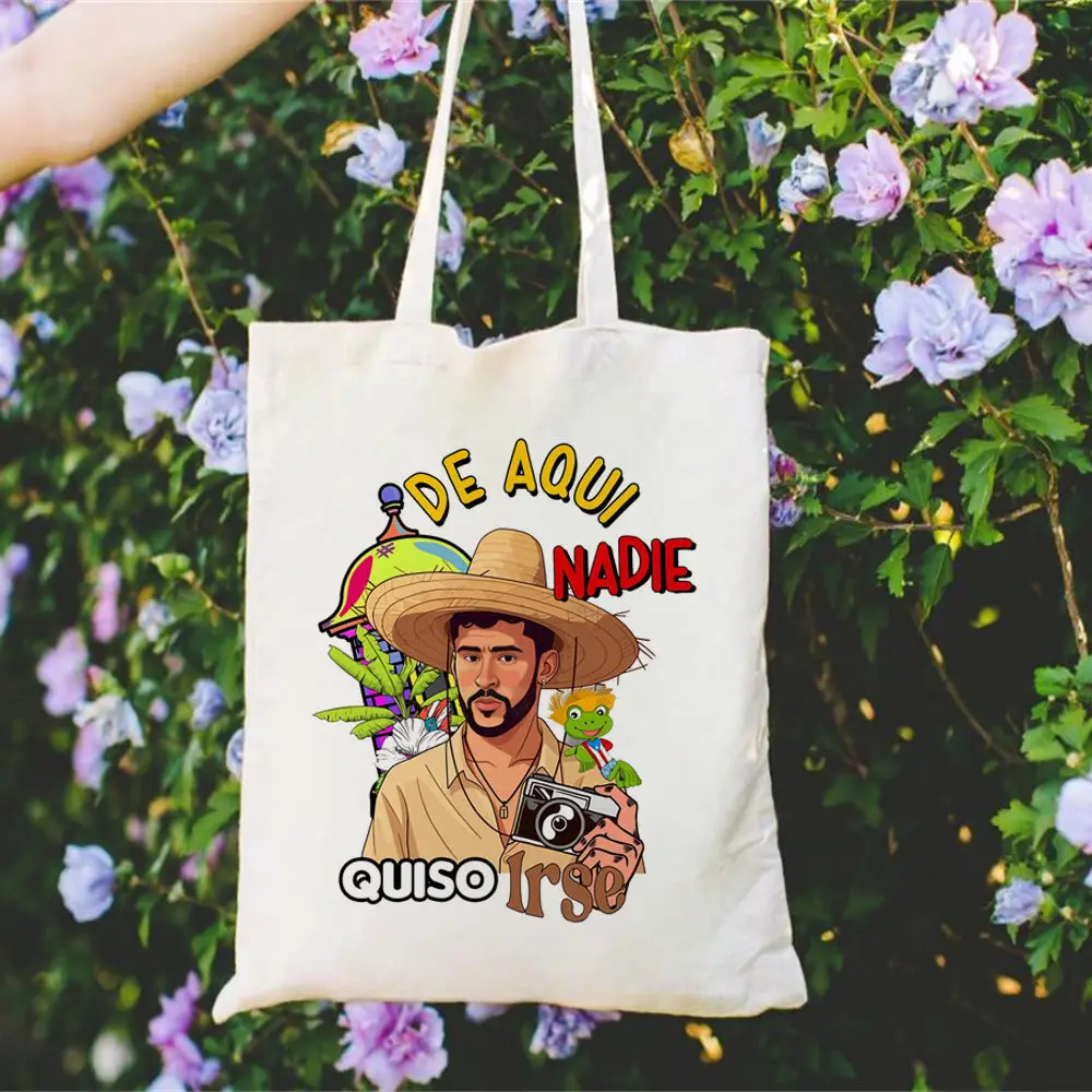Bad Bunny Debi Tirar Mas Fotos Dtmf Canvas Tote Bags Handmade Fashionable Promotes Reusable Shopping Bag Handmade Unique Pattern