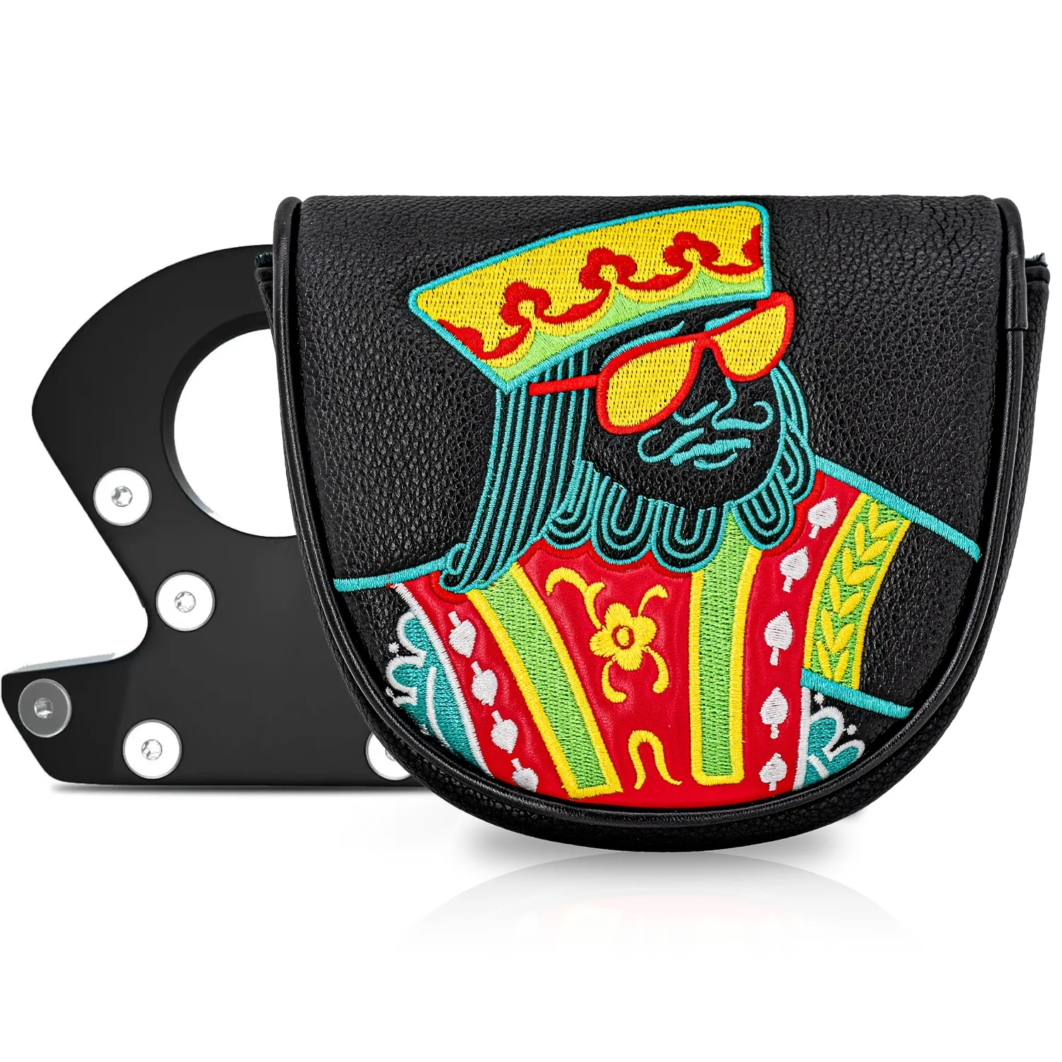 1pc Playing Card K Pattern Semi-Mallet Golf Putter Head Cover, Soft Durable PU Fabric with Exquisite Embroidery