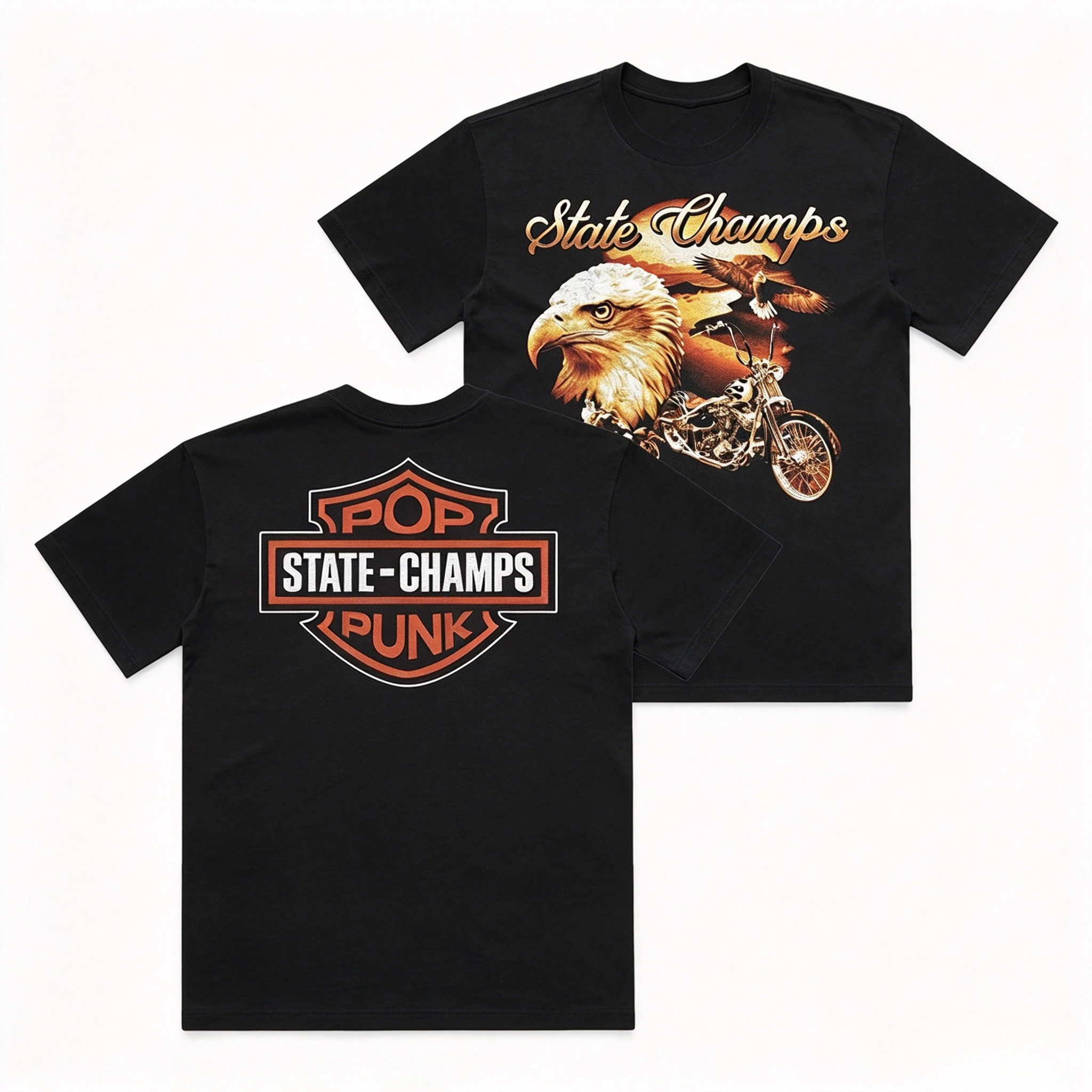 State Champs Eagle Motorcycle Pop Punk Two Sided T-Shirt, Unisex Men Women Rock Band Casual Short Sleeve Fan Tee