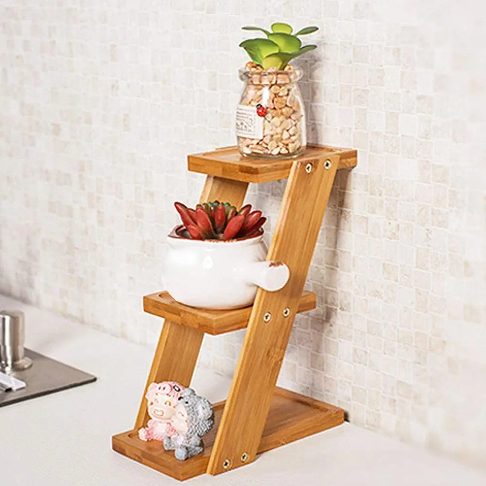 Mini Wooden Plant Flower Stand,3-Tier Plant Display Ladder Shelf Flower Pot Storage Rack for Indoor and Outdoor Use