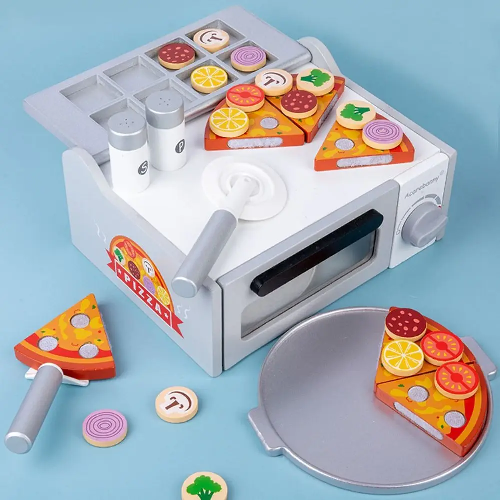 Multicolorido montessori brinquedos de madeira dos desenhos animados pizza simulação forno de pizza brinquedos jogando casa diy jogando brinquedos de cozinha brinquedo