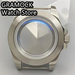 GRAMOCK 40mm Brushed Watch Case Blue AR Domed Glass Fixed Inesrt Fit NH34 NH35 NH36 NH37 NH38 NH39 ETA2824 PT5000 Movement