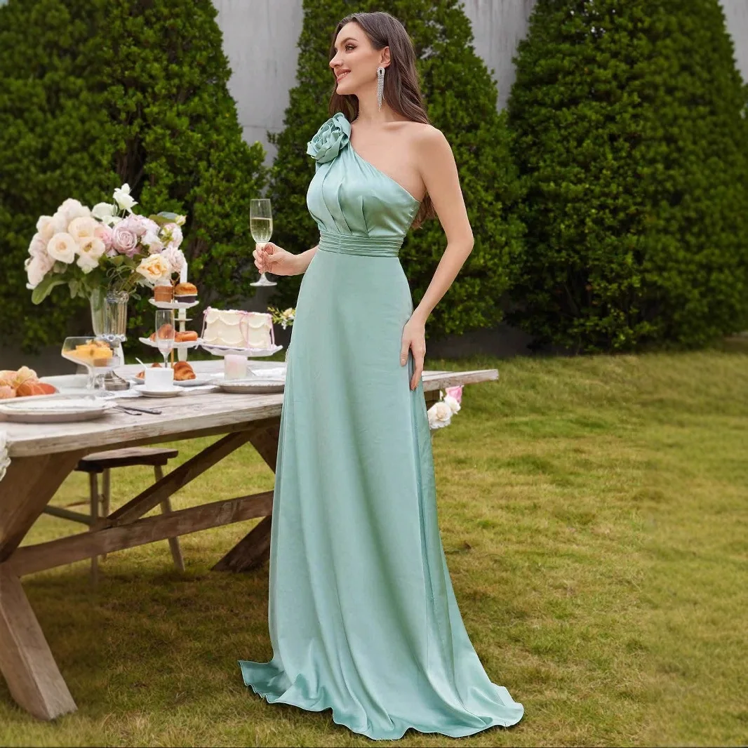 

Новое однотонное вечернее платье, элегантное облегающее длинное платье высокого класса с открытой спиной на одно плечо и трехмерным цветком, Vestido Women