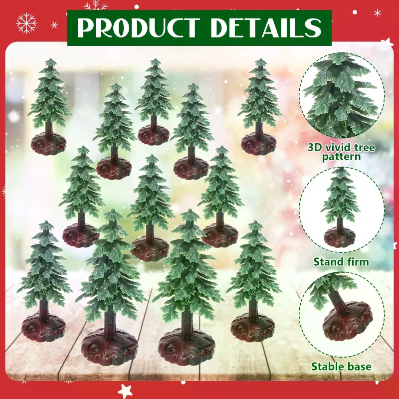 24Pcs Christmas Tree Cake Topper Evergreen Trees Pine Tree Figurines Village Christmas Trees Bottle Brush Trees Plastic Sisal Tr