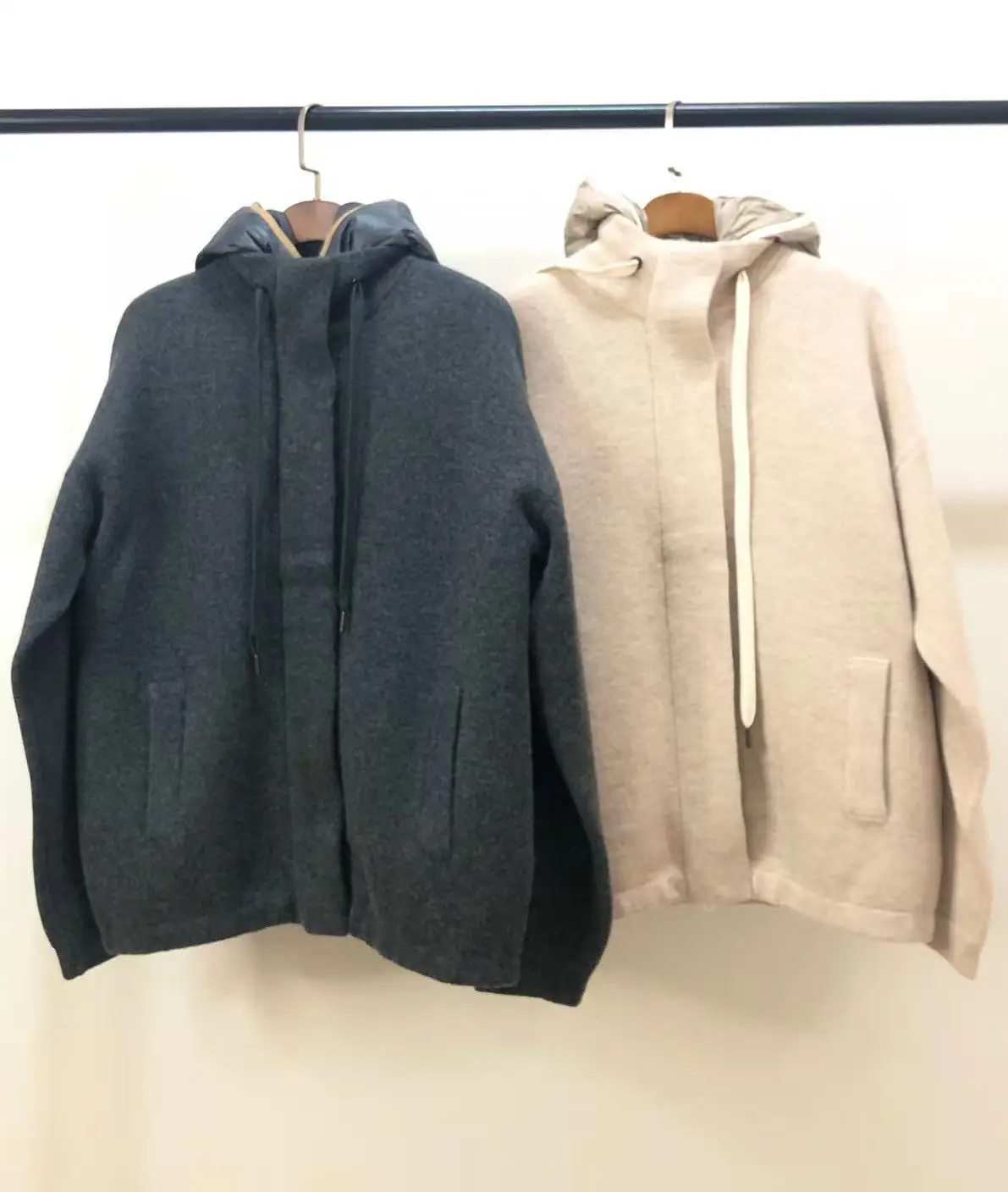 겨울 신상 후드 다운 베스트 투피스 구스다운 따뜻한 두꺼운 캐시미어 울 여성 코트