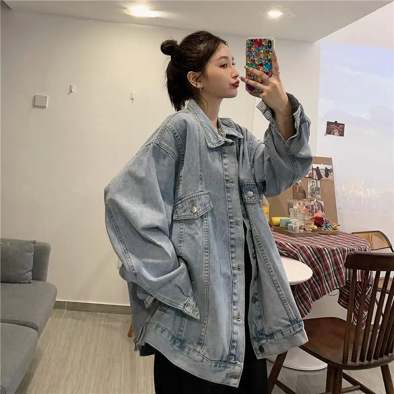 Women's Denim Cardigans Jackets Coats Retro Harajuku Streetwear Oversized Casual Ladies Overalls Jump Outwear Vintage Denim Tops