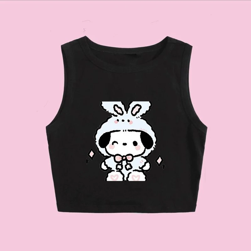 American Retro Summer Cartoon Printing Inside With A Round Leader Wears Vest Ribbon New Trend INS Top