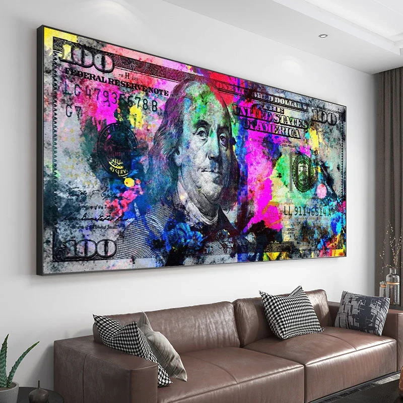 Modern Fashion Aesthetics Wall Art Gold Pop Color Hundred Yuan HD Oil on Canvas Print Home Bedroom Living Room Decoration Gift