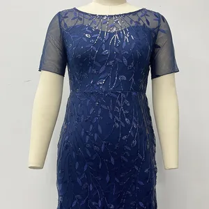2023 plus size lantejoulas malha sereia vestido de noite fino frisado folhas padrão formal feminino elegante festa de formatura vestidos manga curta 11 principais vendas dama da noite vestido - №11