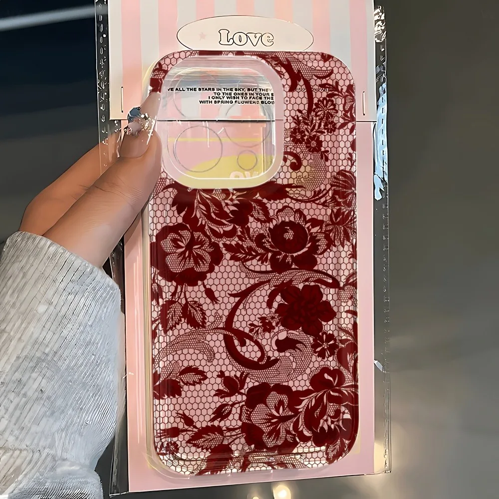 Coque de téléphone en dentelle rouge pour Samsung Galaxy S26 S25 S24 S23 S22 S21 S20 FE Note20 Note10 Edge Plus Ultra Lite 5G Transparente