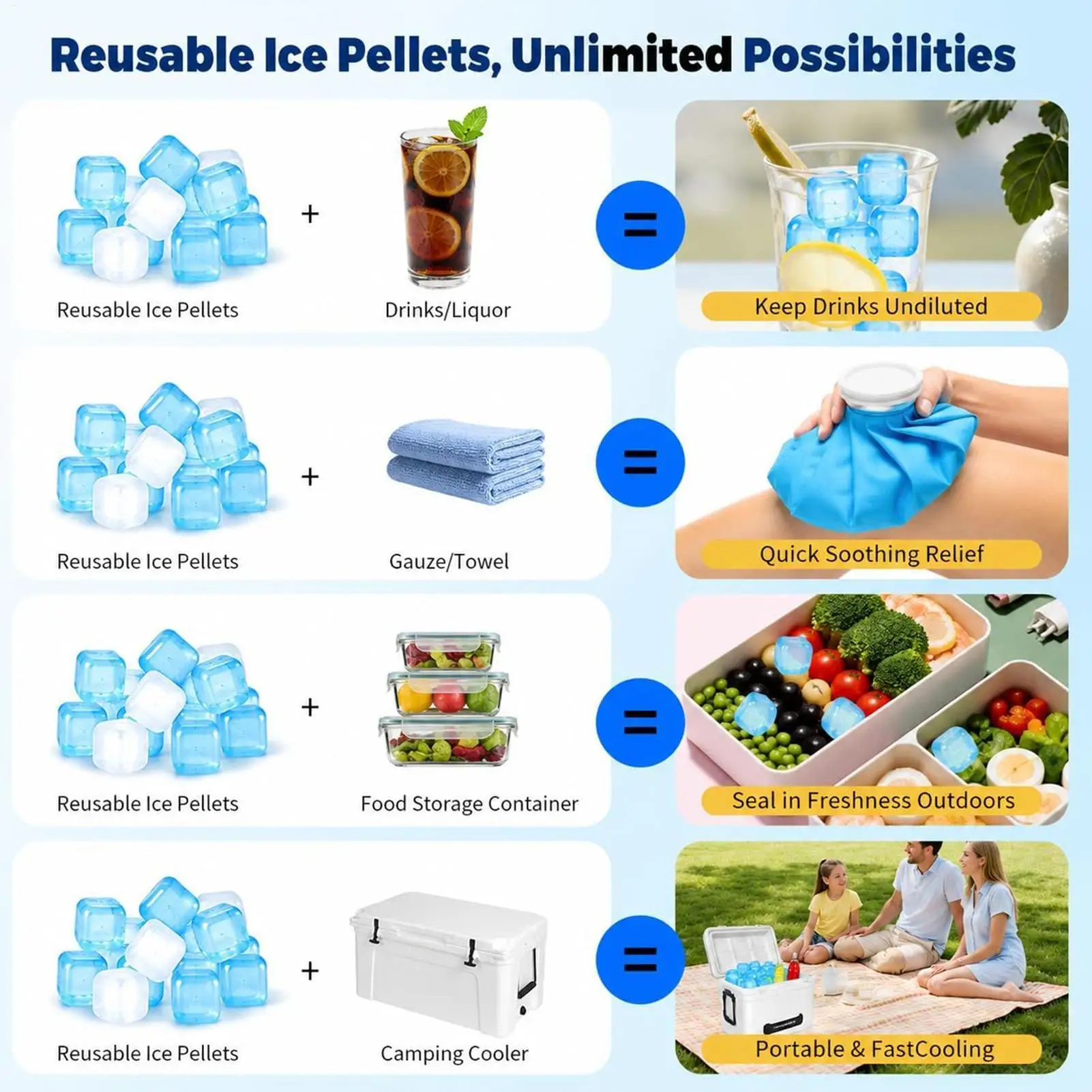 100 Pack Reusable Ice Cubes BPA Free Plastic Ice Packs for Drinks Coolers Lunch Boxes Non-Diluting Refreezable for Party Camping view 5