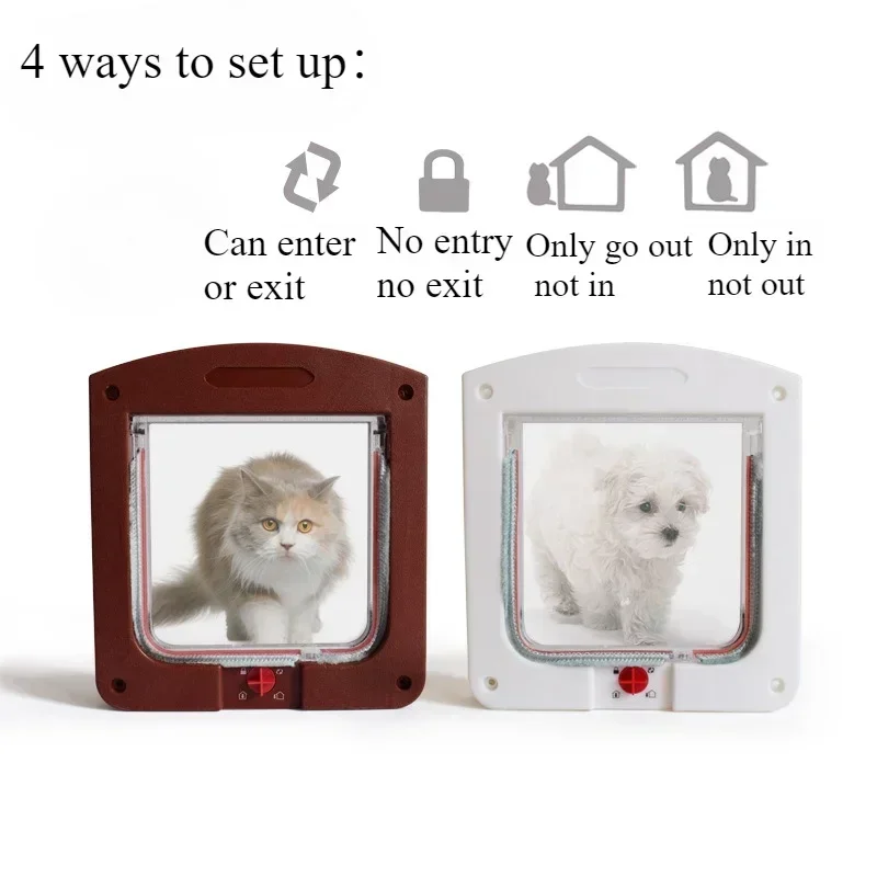 1PC Cat Dog Flap Door with 4 Way Locking Kitten Small Pet Dual Entry and Exit Door Weatherproof Pet Safety Doors