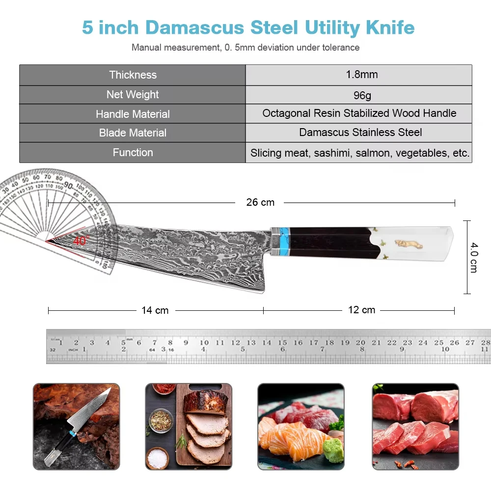 XITUO Damascus Utility Knife 5 Inch, Japanese Damascus Steel Kitchen Petty Knife,Pro Cutting Fruit Carving Chef Paring Knife