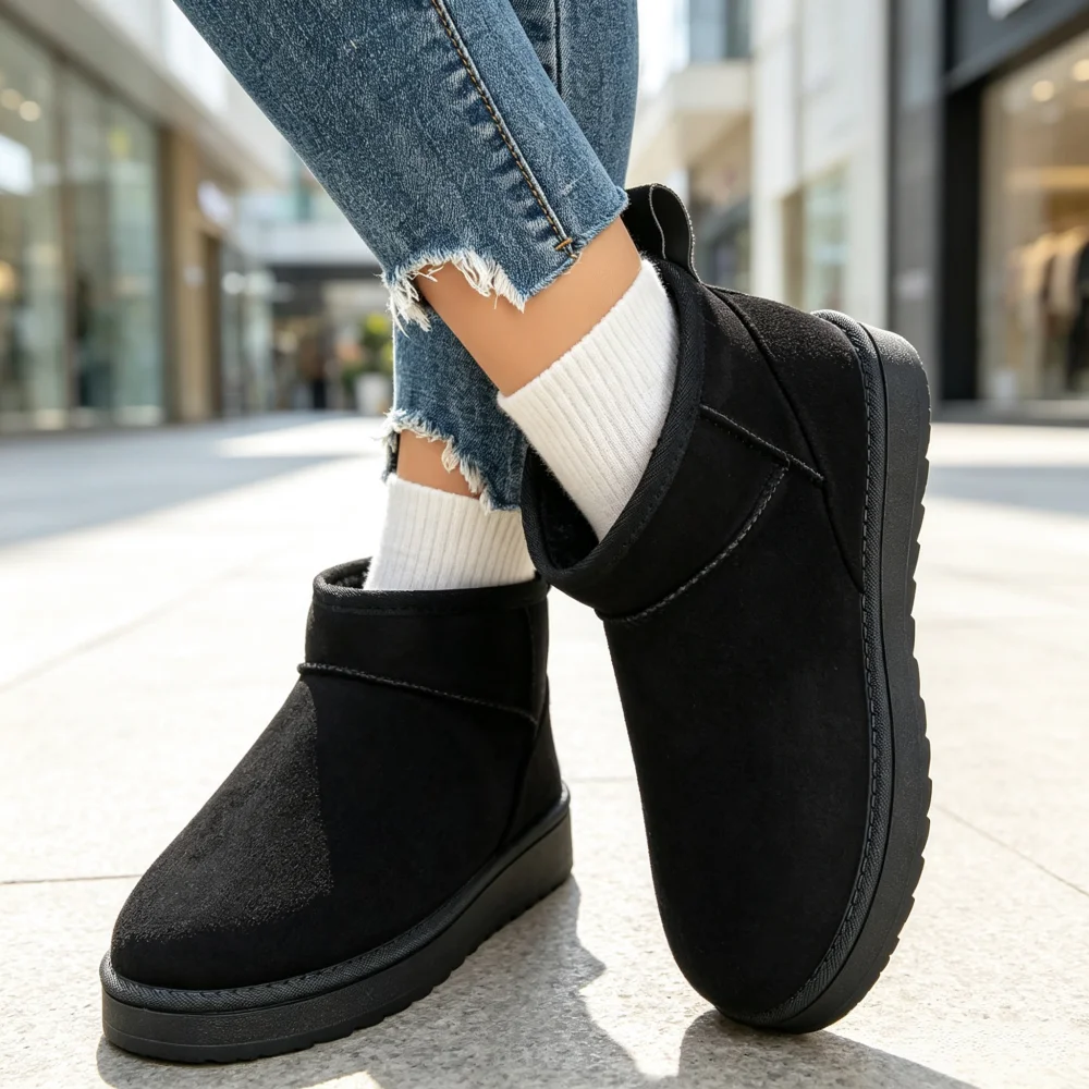 Winter Women Thick Fleece Lined Snow Boots Soft  Warm Casual Shoes Slip On Ankle Booties Anti Slip Sole Daily Footwear