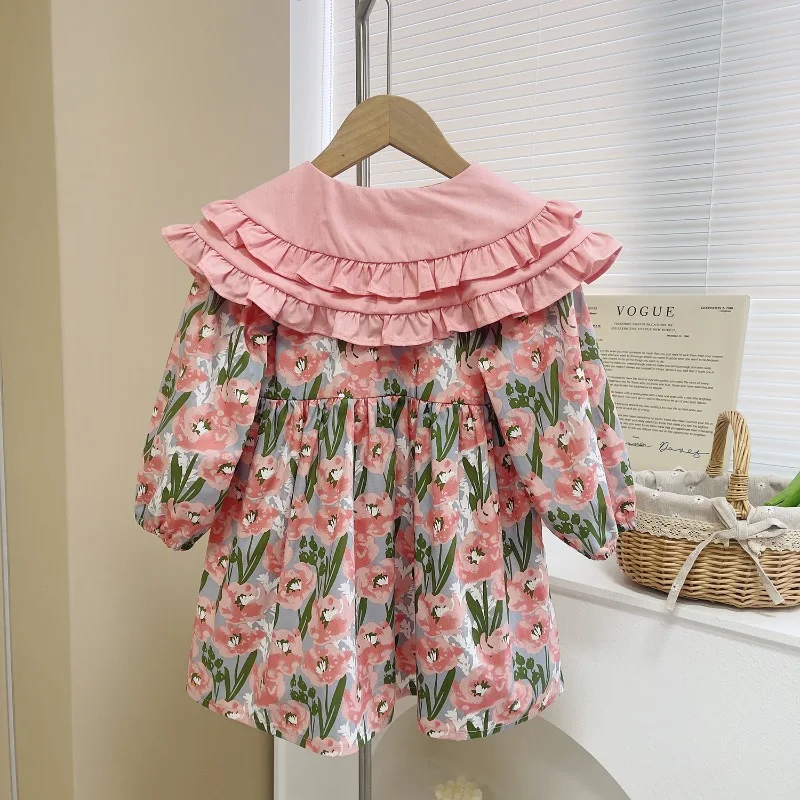 Girls Dress Spring Long Sleeve Flower Princess Dresses Baby Girl Dress Fashion Korean Children Clothing Party Kids Dress 2-7Yrs