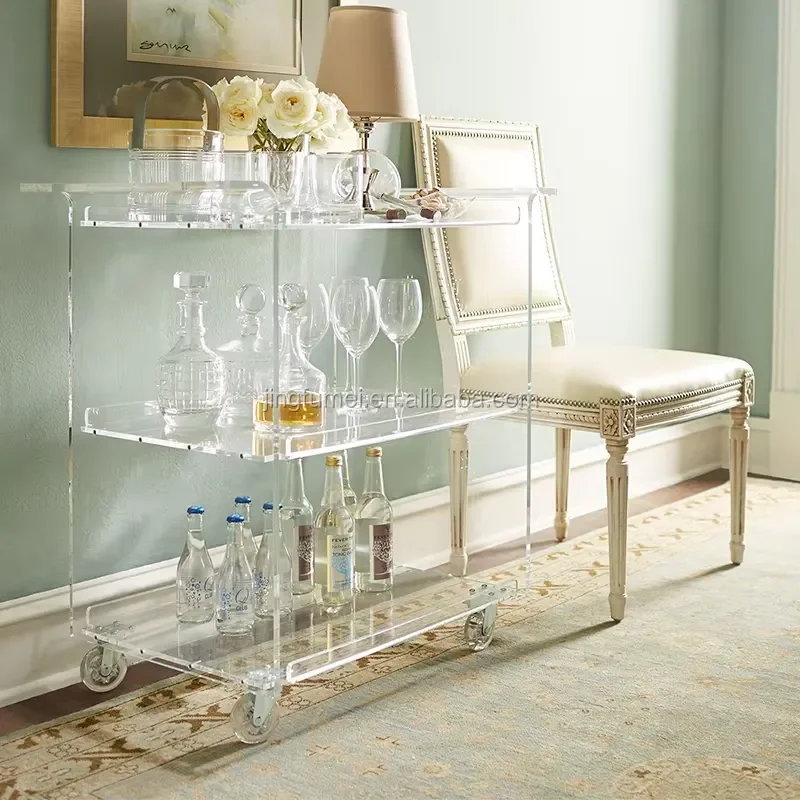 Modern Acrylic Service Trolley for Hotel Bar Restaurant Kitchen Food Cart High Quality Mobile Beverage Stand Airport Lounge