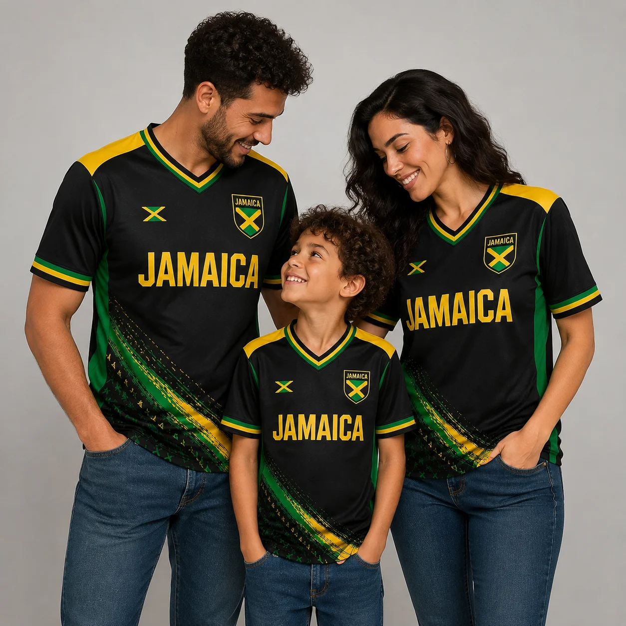 Jamaica Parent‑Child Custom Name Number Football Jersey, Family‑Matching Personalized Fan Sports Tee for Adults & Kids