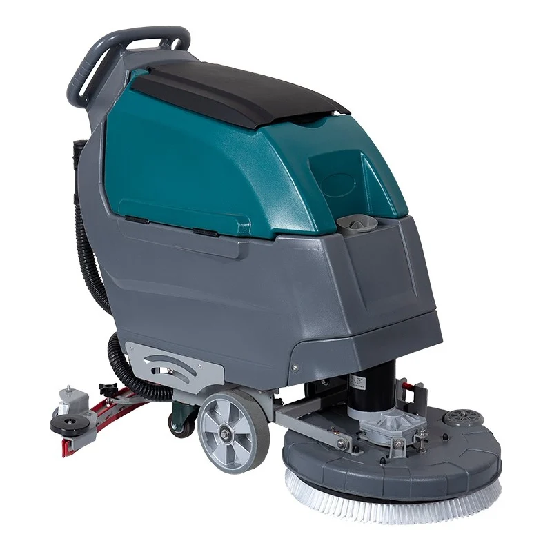 Hotel and factory floor scrubbers automatically walk behind to save time and manpower during cleaning