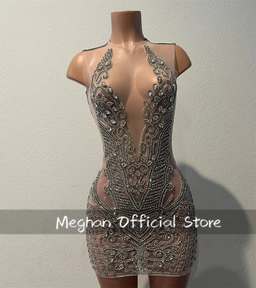

Silver O N Short Prom Dresses Black Girls Bead Crystal Rhinestone 2025 Birthday Luxury Dress Mini Cocktail Homecoming Customized