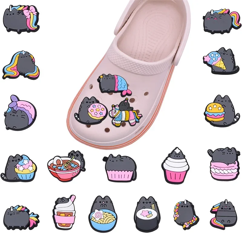 Pusheen Cat Shoe Decoration Cartoon Figure Cute Buckle Charms Set Girls Boys Diy Slippers Ornament Sandal Accessories Kids Gift