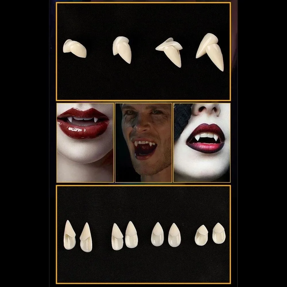 1/4Pair Resin Halloween Fangs Realistic Teeth Solid Gel Zombie Teeth Reusable Scary Dentures Props Cosplay Costume