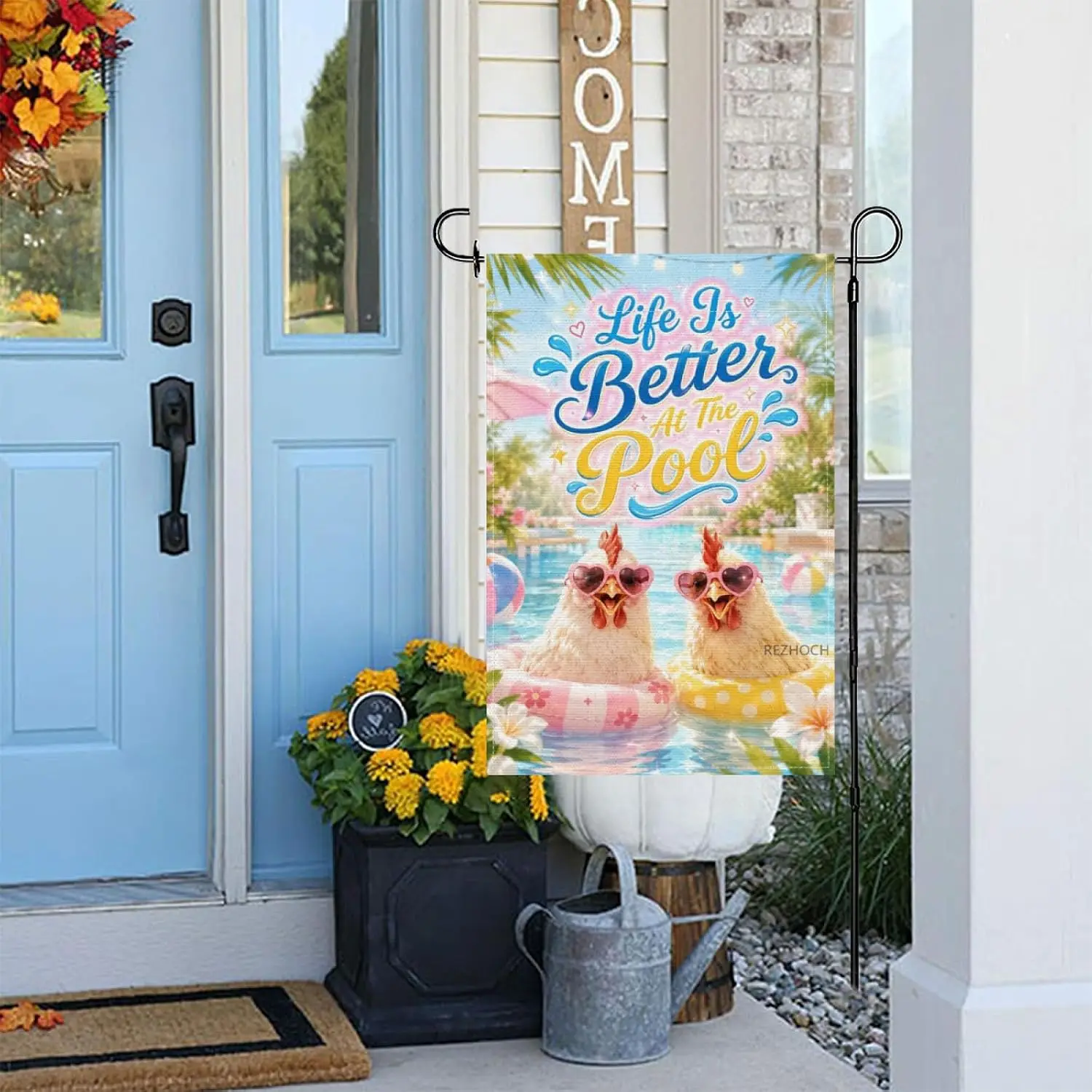 Life Is Better At The Pool Fun Chicken Summer Garden Flag 12x18Inch,Cute Animal Pool Party Home Hotel Outdoor Holiday Yard D kkz