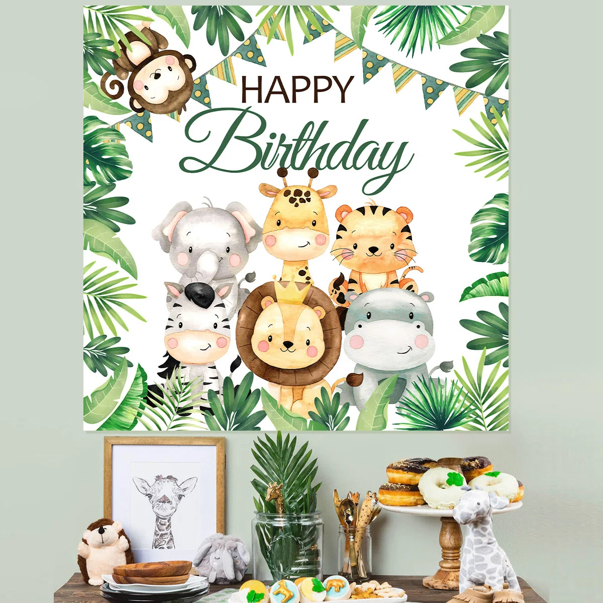 مفارش المائدة على شكل حيوانات الغابة سفاري لتزيين حفلات أعياد الميلاد للأطفال وحفلات الزفاف وأعياد الميلاد وهدايا استحمام الطفل والغابات الخضراء