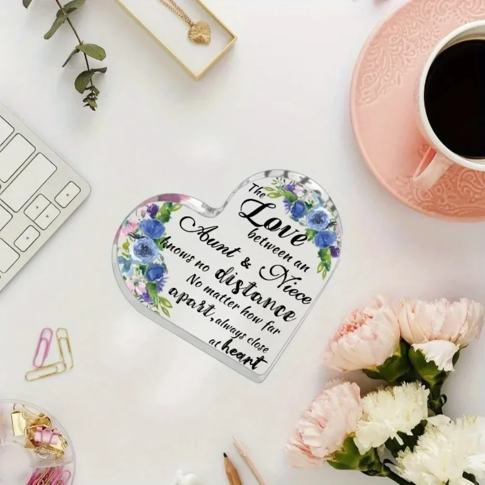 CIFBUY Crystal Acrylic Desktop Ornament Forever Aunt Niece Plaque Floral Engraved 2D Flat Design Gift for Home Decor Desktop