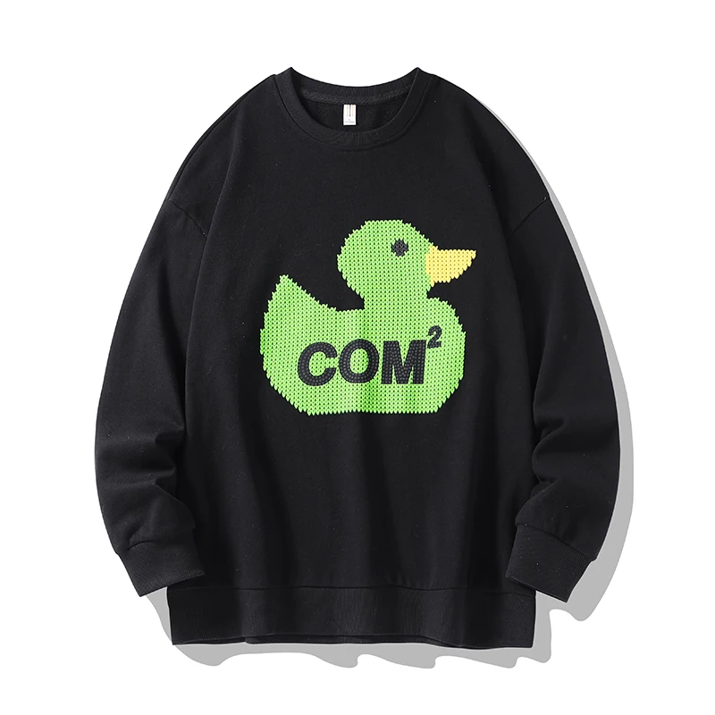 

New autumn and winter trend men's duckling print hoodie casual fashion all round neck loose long-sleeved men's top