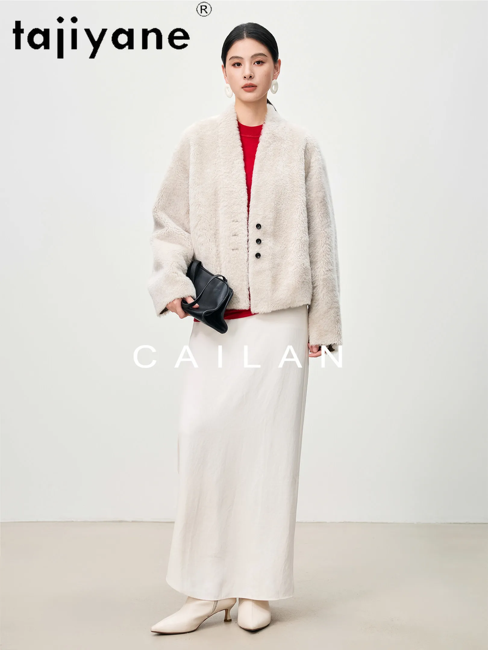 Tajiyyane 100% pele de carneiro com lã anexada jaqueta feminina luxo curto com decote em v casaco de pele real inverno roupas femininas шу onder halenik ei