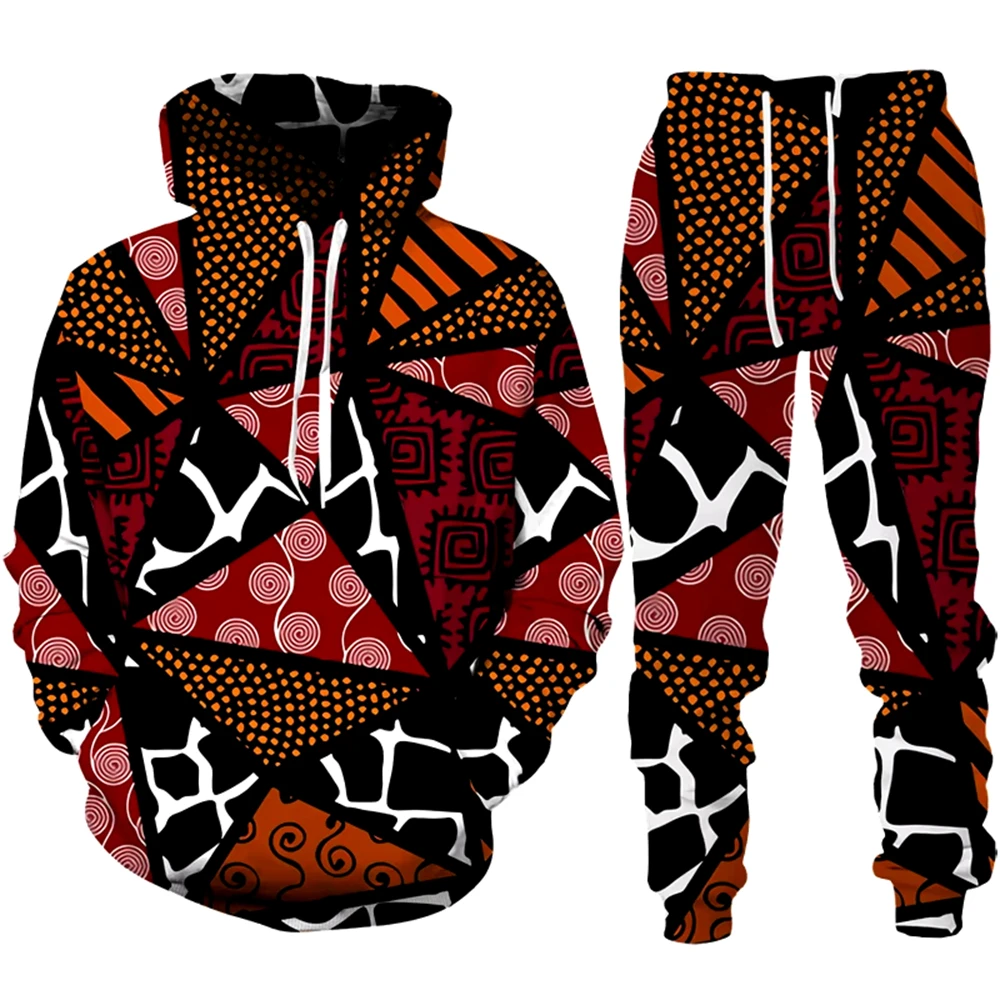 new colorful African folk custom 3D printing unisex hoodie trousers suit ethnic two piece sportswear fashion sweatshirt suit