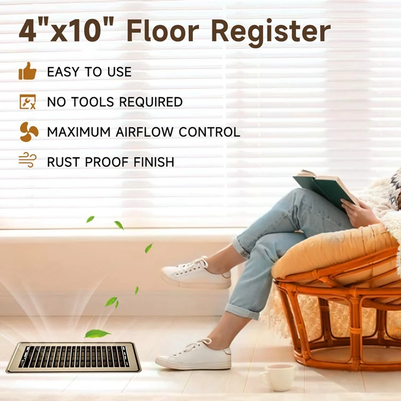 Ventilaciones de piso de AT51-3Pc, cubiertas de ventilación de piso de registro de piso de 4x10 pulgadas para cubierta de ventilación de piso de aire resistente para techo de pared de piso de casa