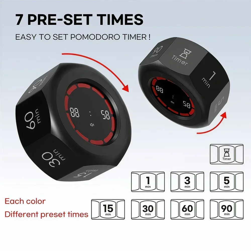 Mini Portable Gravity Cube Timer, Flip Digital Countdown Clock for Travel Gym Office, Cute Time Management Tool for Kids Women