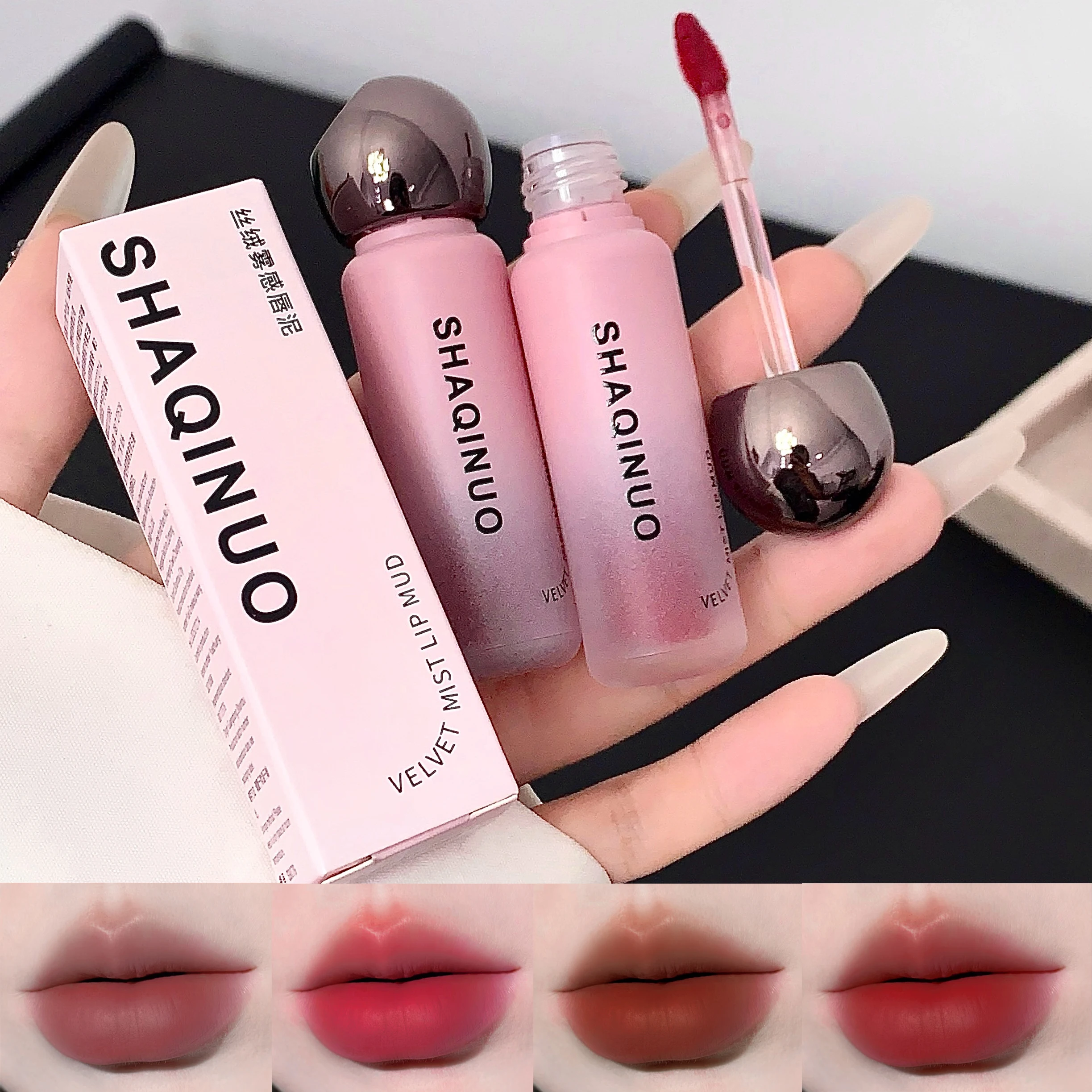 SHAQINUO Velvet Mist Lip Glaze, Matte Velvet Lip Clay Long-lasting Color Non-drying Lipstick