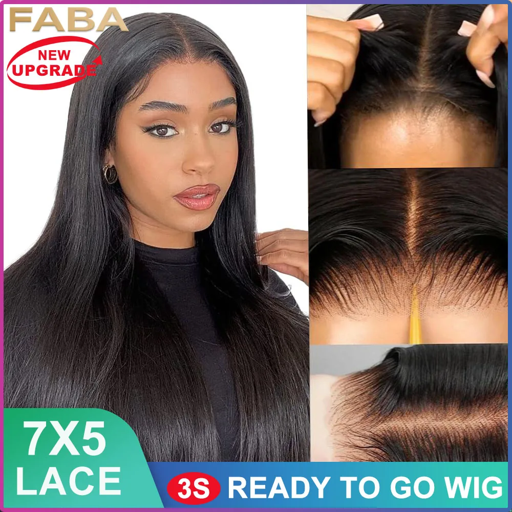 

FABA Hair Glueless Wigs Human Hair 13x4 7x5 Wear and Go Glueless Wigs Pre Plucked with Natural Hairline Pre Cut Straight Wigs