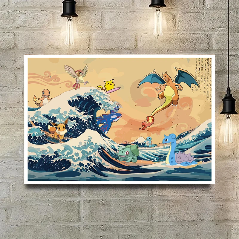 

Retro Pokemon Pikachu Poster Charizard Eeveelutions Poster Japanese Anime Wall Art Prints Living Room Decor Home Decor Unframed