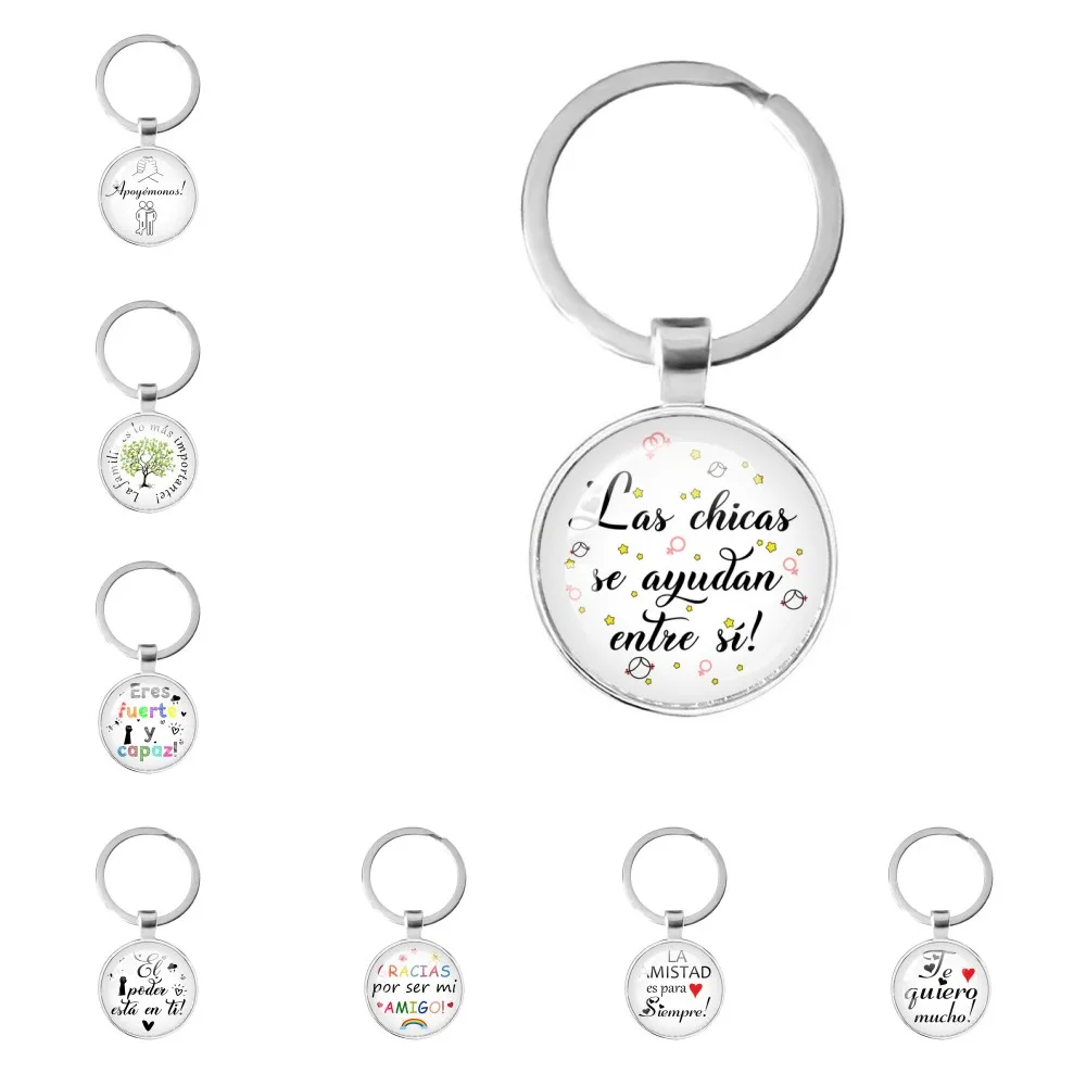 Spanish Inspirational Gratitude Quote 25MM Glass Keychain Gift For Friend Girls Boys Birthday Gift.Support Each Other!