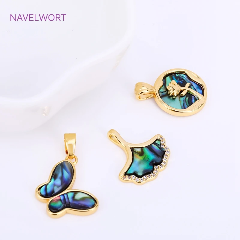 Trendy 18K Gold Plated Brass Rose/Butterfly Charms Natural Abalone Shell Pendants For Necklace Making Jewelry And Accessories