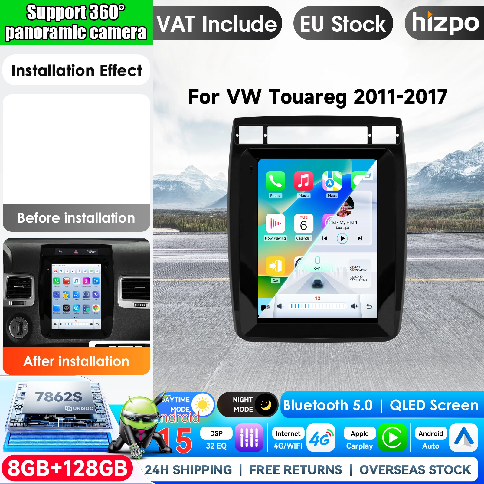 Image of Hizpo 9,7 Zoll Tesla-Style Autoradio für VW Touareg 2011-2017 Android Auto 4G Wireless Carplay DSP Multimedia-Player 2Din Stereo Autoradio Navigation GPS Auto AI Intelligente Systeme Head Unit